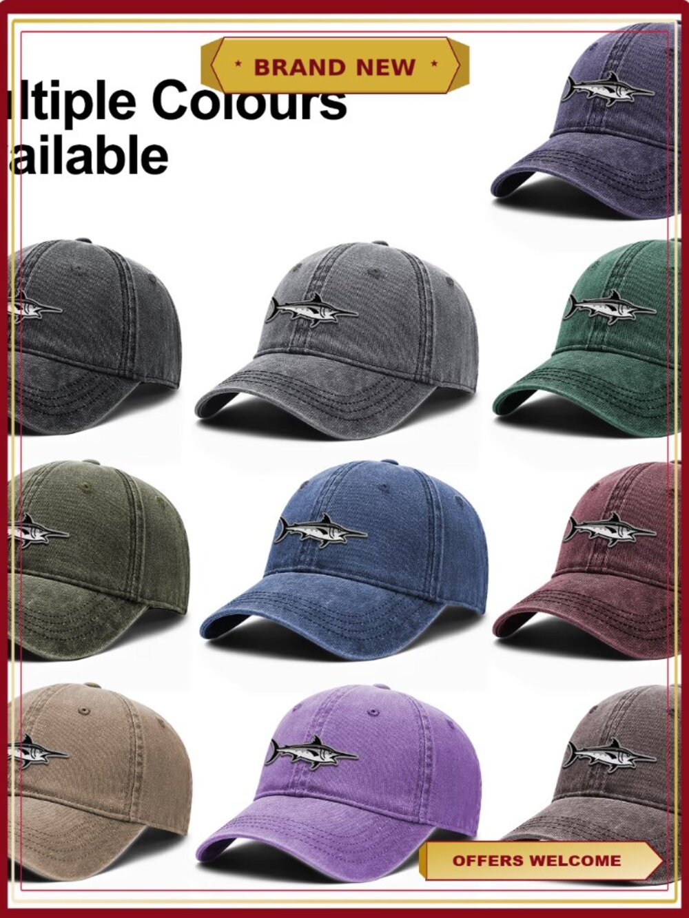 Vintage Washed Swordfish Logo Dad Hat Adjustable Fishing Cap